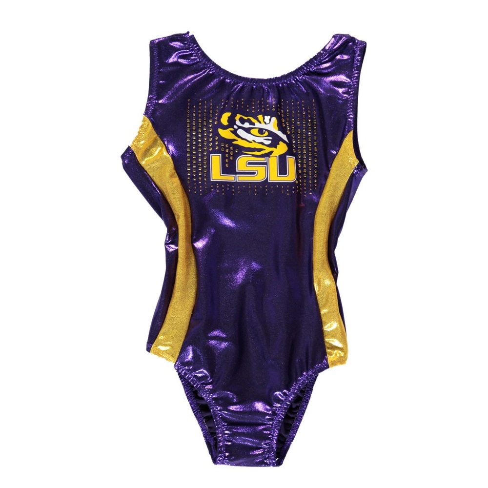 Foxy’s Leotards LSU Tigers Youth Purple Rhinestone Team Leotard